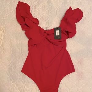 Fashionnova Ruffle Adore Bodysuit Red Size Large